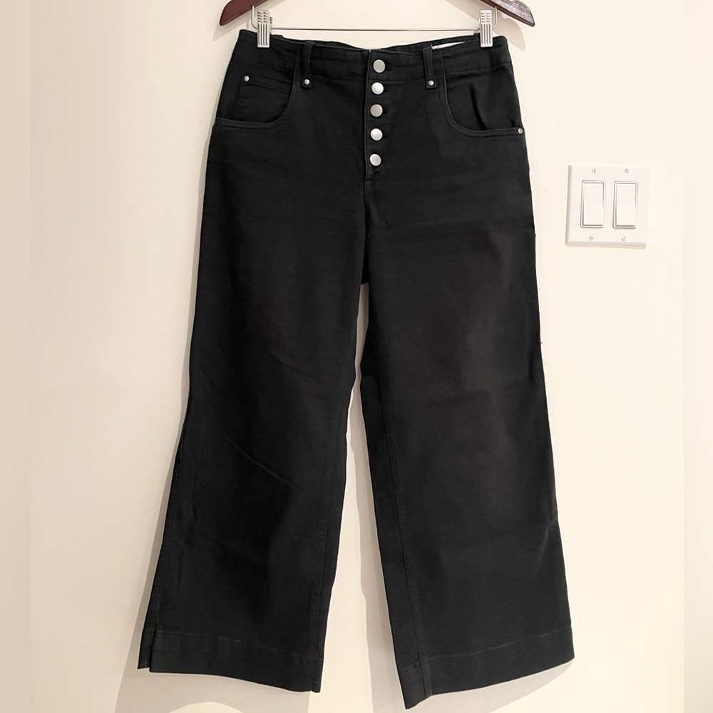 Gap high rise wide-leg crop black denim pant, 3/4 length